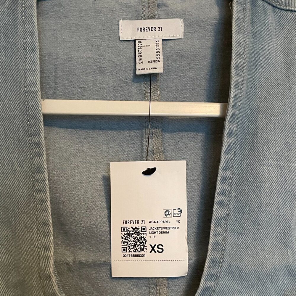 Forever 21, XS, Light Wash Denim Vest - Picture 3 of 9